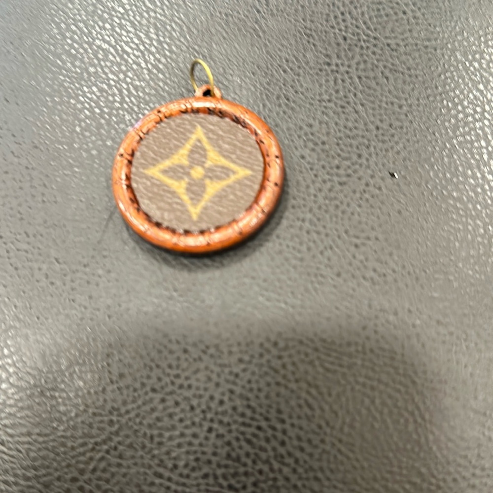 Wooden Necklace Charm with upcycled Louis Vuitton monogram charm